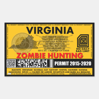 Zombie Hunting Permit Virginia Rektangulärt Klistermärke