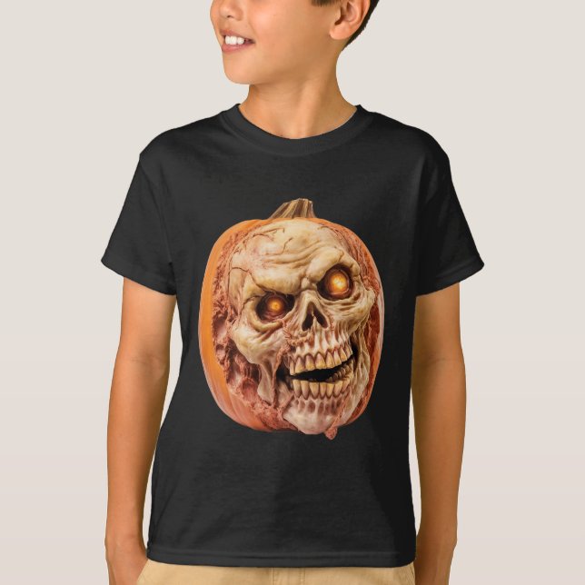 Zombie-Inspired Horror Pumpkin Funny Halloween T Shirt (Framsida)