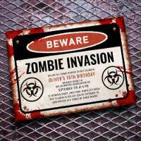 Zombie-invasionfest med rostig varningsskylt