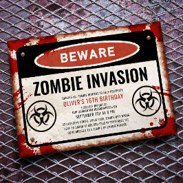Zombie-invasionfest med rostig varningsskylt inbjudningar