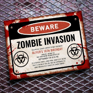 Zombie-invasionfest med rostig varningsskylt inbjudningar