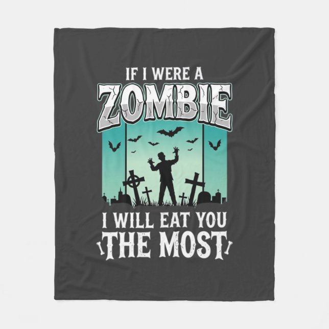 Zombie jag kommer äta dig Halloween-design_1 Fleecefilt (Framsidan)