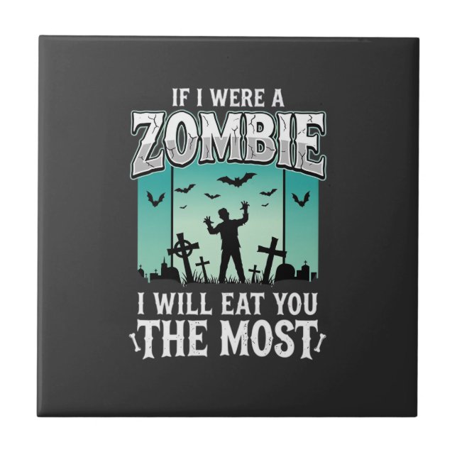 Zombie jag kommer äta dig Halloween-design_1 Kakelplatta (Framsidan)