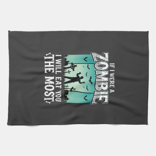 Zombie jag kommer äta dig Halloween-design_1 Kökshandduk (Horisontell)
