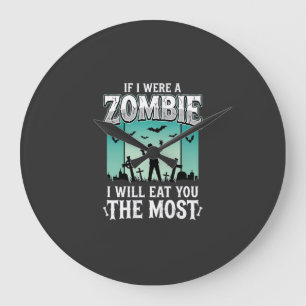 Zombie jag kommer äta dig Halloween-design_1 Stor Klocka