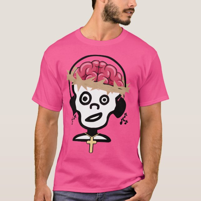 Zombie Jesus gillar musik med svarta hörlurar T Shirt (Framsida)