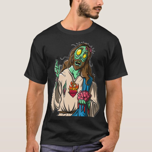 Zombie Jesus Halloween T Shirt (Framsida)
