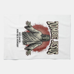 Zombie Jesus Vintage Gravyr Rolig T-Shirt Design_ Kökshandduk