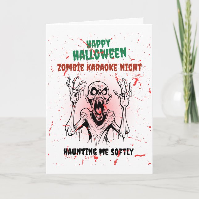 Zombie Karaoke Night – Funny Halloween Party Kort (Framsida)