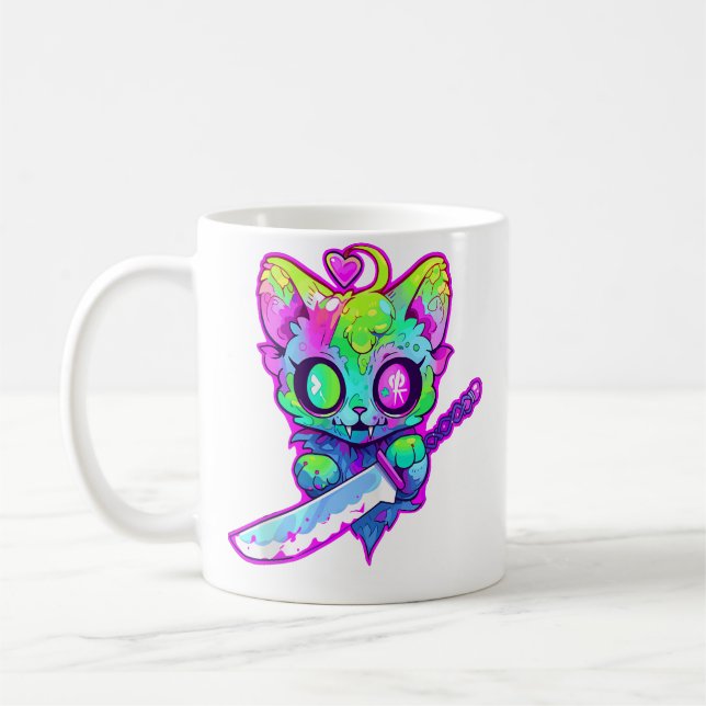 Zombie Katt Samuraj Edm Festival Rave Kaffemugg (Vänster)