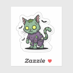 Zombie Kattunge - Spooky Grönt Cat Halloween Klistermärken