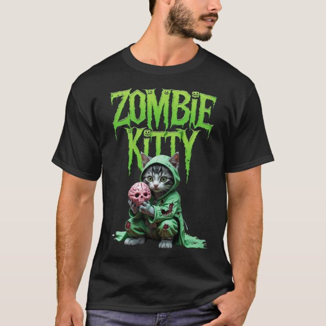 Zombie Kattunge T-Shirt: Halloween Cat Lover Tee (Framsida)