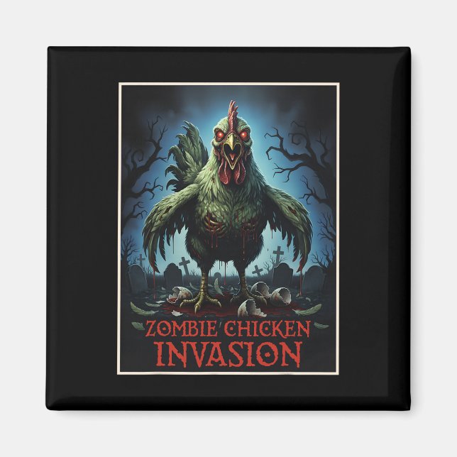 Zombie Kycklinginvasion Odöda Gård Horror  Magnet (Framsidan)