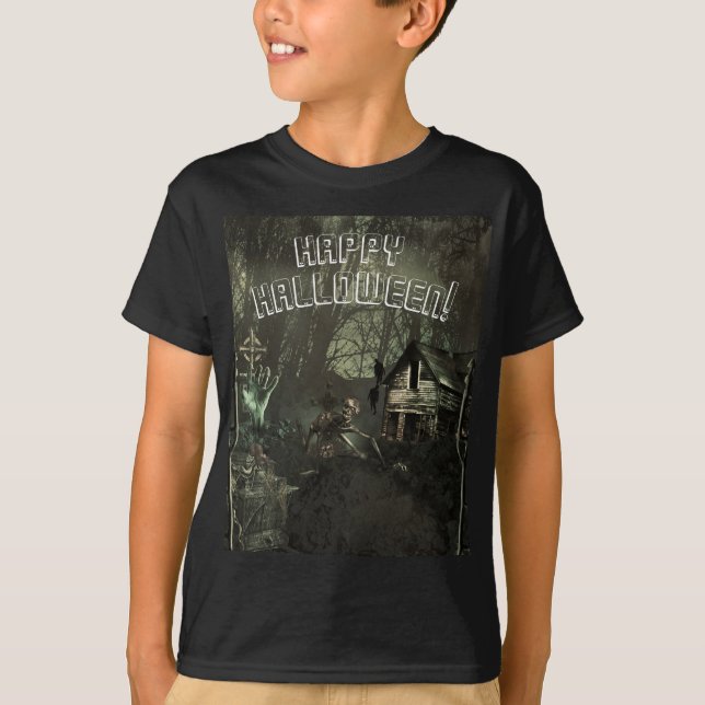 Zombie kyrkogård Skräck Custom Halloween T-shirt (Framsida)