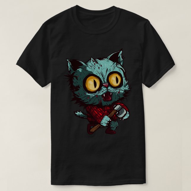 Zombie Lumberjack Cat waxe T Shirt (Design framsida)