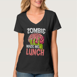 Zombie Made Me Lunch Halloween Bus eller godis Zom T Shirt