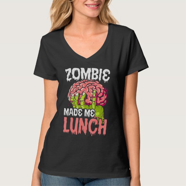 Zombie Made Me Lunch Halloween Bus eller godis Zom T Shirt (Framsida)