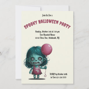 Zombie med ballong. Spooky Halloween fest Inbjudningar