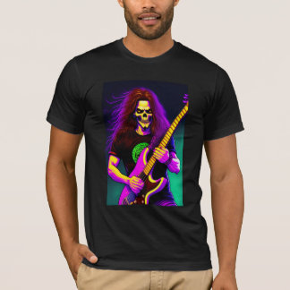Zombie med långa hår som leker basgitarr t shirt