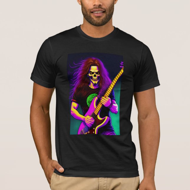 Zombie med långa hår som leker basgitarr t shirt (Framsida)