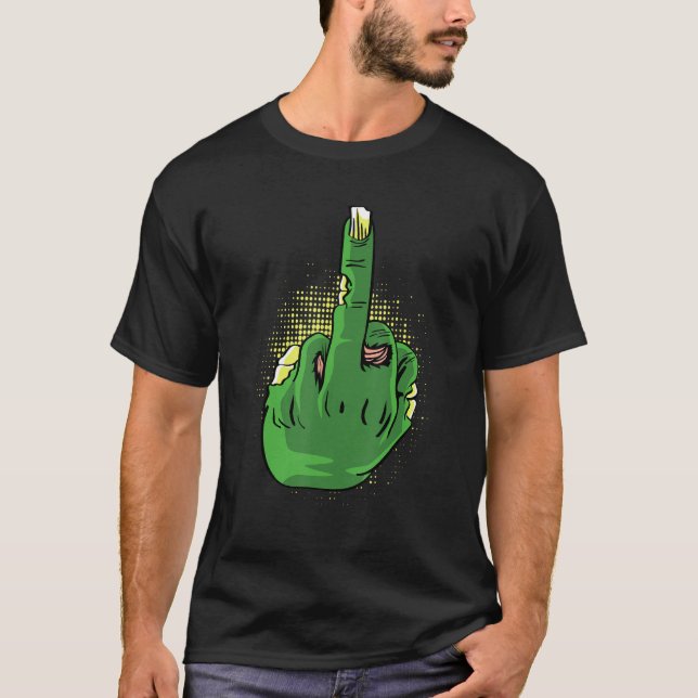 Zombie Middlefinger Modig Person T Shirt (Framsida)