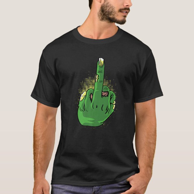 Zombie Middlefinger Modig Person   T Shirt (Framsida)