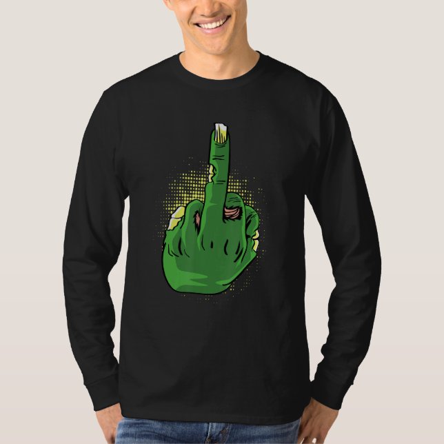 Zombie Middlefinger Modig Person T Shirt (Framsida)