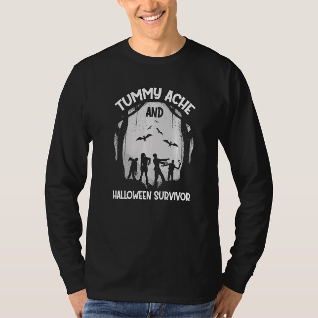 Zombie Moon Fladdermöss Min Mage Gör Ont Halloween T Shirt (Framsida)