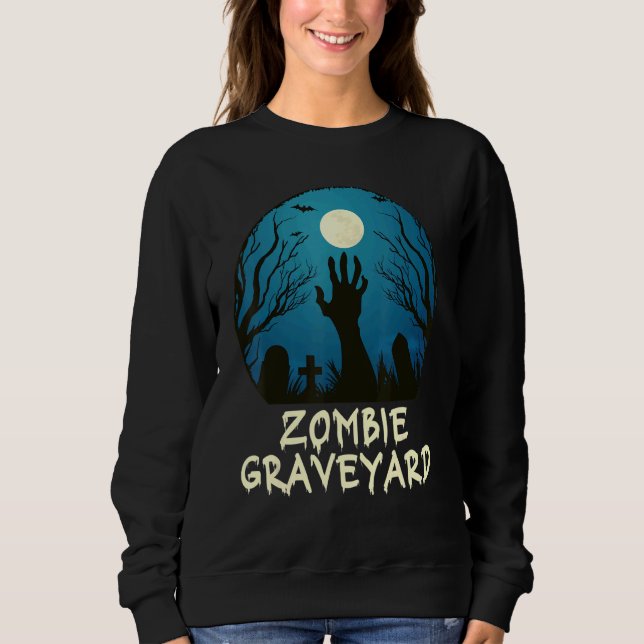 Zombie Moonlit Graveyard Scary Halloween Kids Boys T Shirt (Framsida)