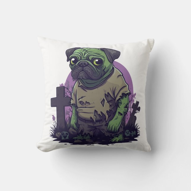 Zombie Mops � Odöd Rolig Halloween Hund Kudde (Framsida)