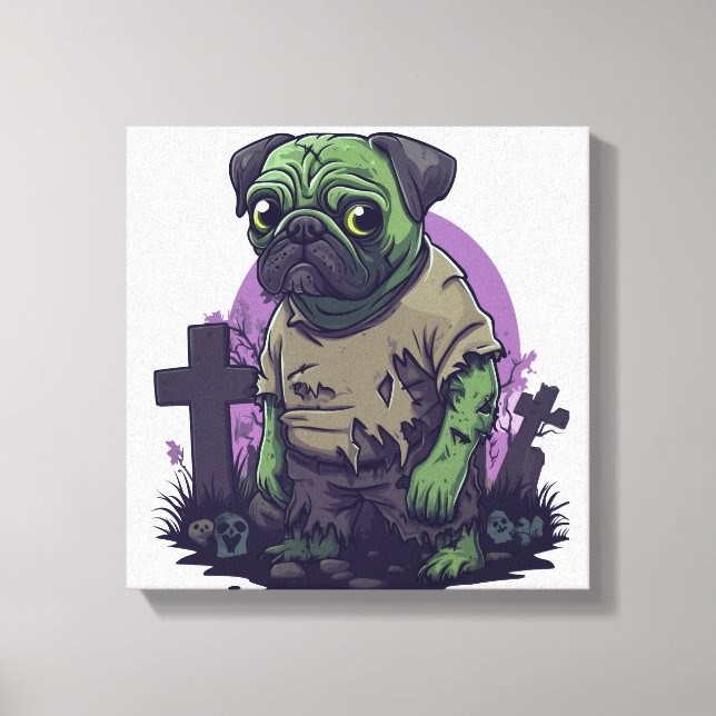 Zombie Mops � Odödlig Rolig Halloween Hund Canvastryck (Framsida)