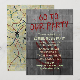 Zombie Movie Party Odöda Apocalypse Bloody vägg Inbjudningar
