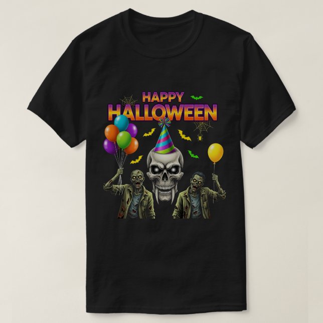 Zombie och Skull Happy halloween Party T Shirt (Design framsida)