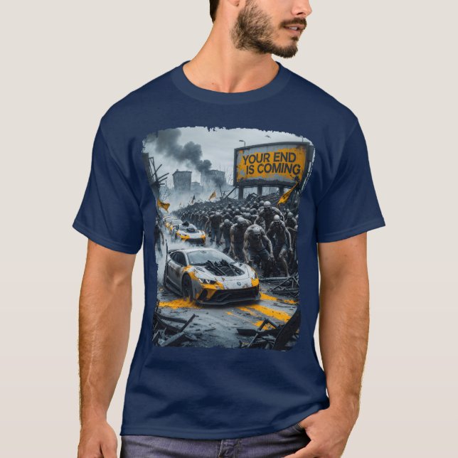 Zombie och snabb bil Ditt slut kommer post retro  T Shirt (Framsida)