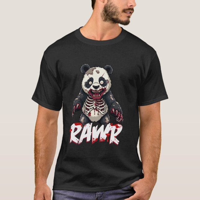 Zombie Panda, Creepy Dystopian Undead Panda Bear T Shirt (Framsida)