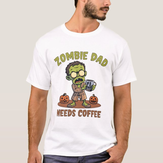 Zombie Pappa Kaffe Halloween T-Shirt för Pappor (Framsida)