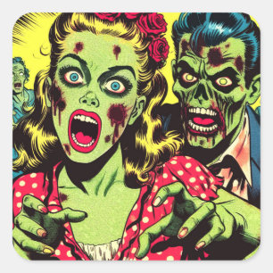 Zombie par Retro-Tecknader Fyrkantigt Klistermärke
