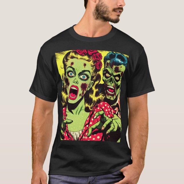 Zombie par Retro-Tecknader T Shirt (Framsida)