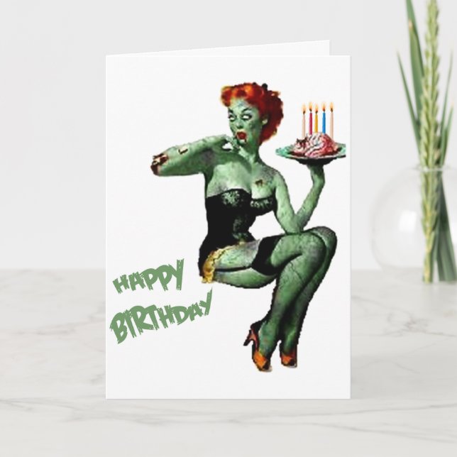 Zombie Pin Up Birthday Kort (Framsida)