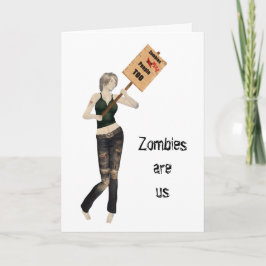 Zombie Pin Up Girl Protest I Halloween Card Kort