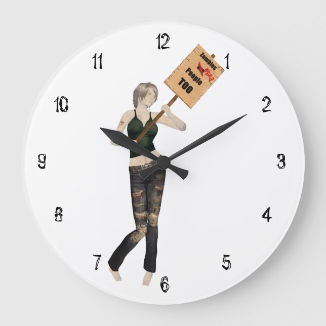 Zombie Pin Up Girl Protest I Wall Clock Stor Klocka (Framsida)