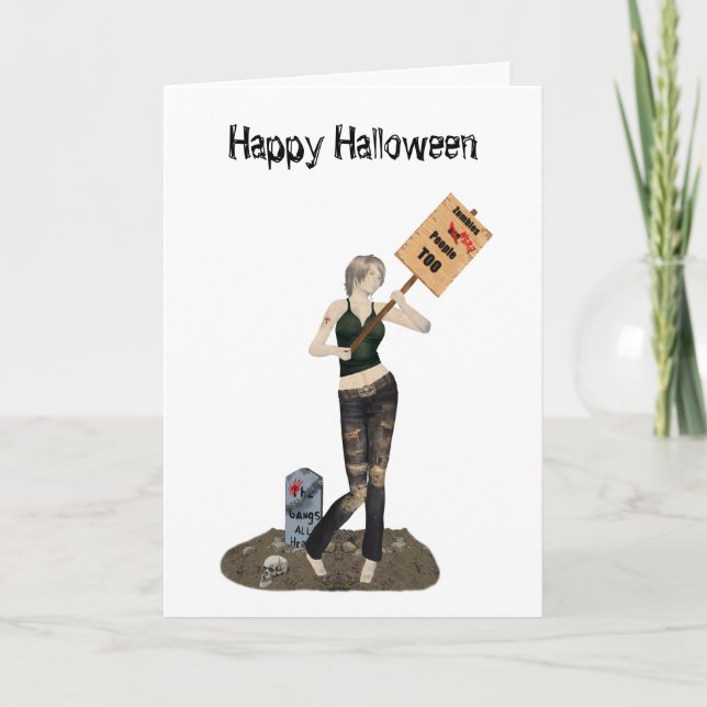 Zombie Pin Up Girl Protest II Halloween Card Kort (Framsida)