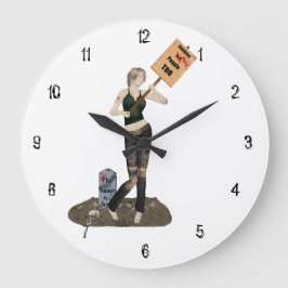 Zombie Pin Up Girl Protest II Wall Clock Stor Klocka