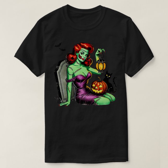 Zombie Pin-up-tjej Halloween T Shirt (Design framsida)