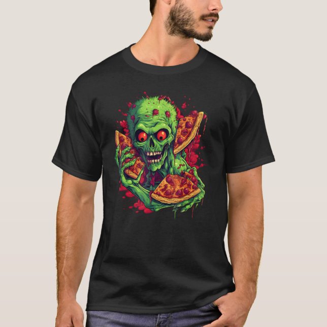 Zombie Pizza Halloween Costume T Shirt (Framsida)