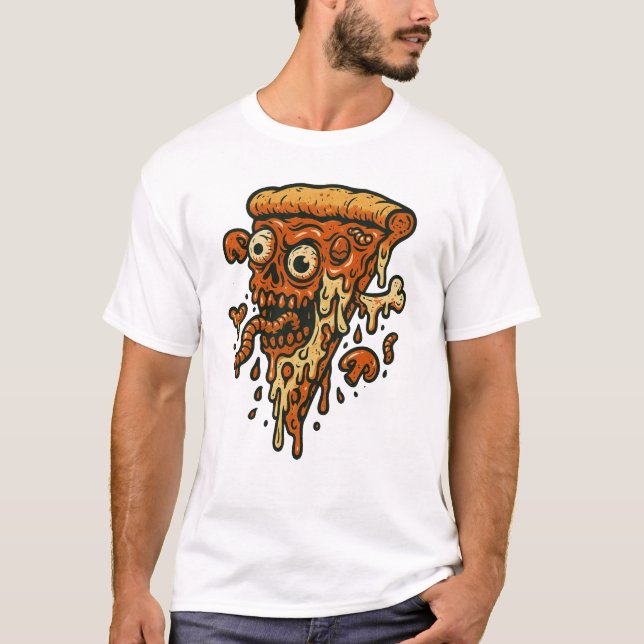 Zombie Pizza Slice - Creepy Funny Horror Food Art T Shirt (Framsida)