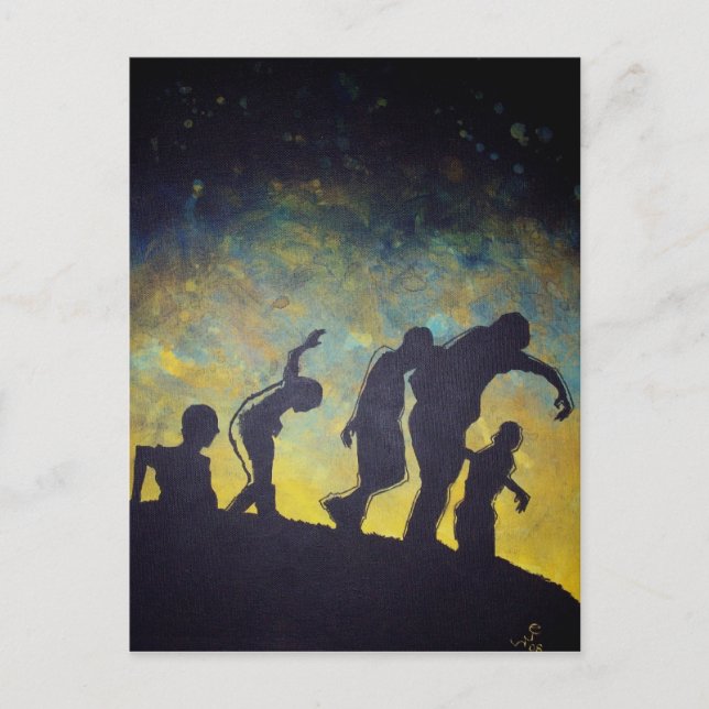 Zombie Procession silhouette skräckart vykort (Framsida)