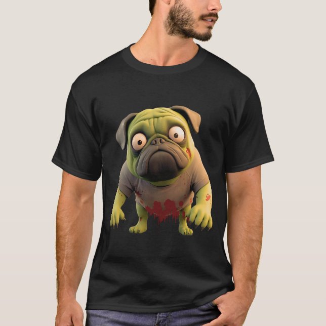 Zombie Pug 3D Pop-Out Halloween T-Shirt (Framsida)