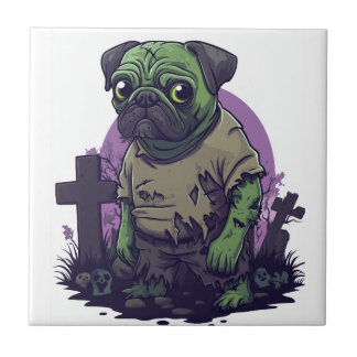 Zombie Pug � Undead Funny Halloween Dog Kakelplatta