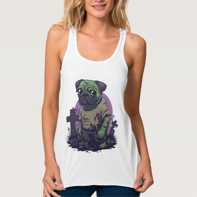 Zombie Pug � Undead Funny Halloween Dog Linne Med Racerback (Framsida)